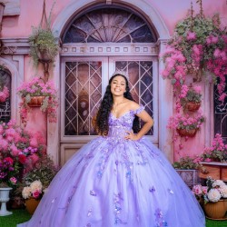 Instagram Gowns Lilac Quinceanera Dress 3D Flowers Sweetheart Neck Girls Sweet 16 Dresses Off Shoulder 15 Birthday Party Robe