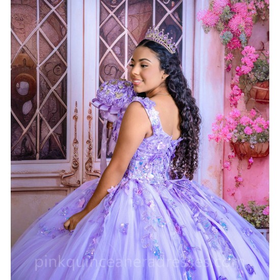 Instagram Gowns Lilac Quinceanera Dress 3D Flowers Sweetheart Neck Girls Sweet 16 Dresses Off Shoulder 15 Birthday Party Robe