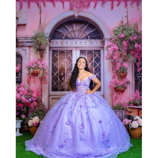 Instagram Gowns Lilac Quinceanera Dress 3D Flowers Sweetheart Neck Girls Sweet 16 Dresses Off Shoulder 15 Birthday Party Robe