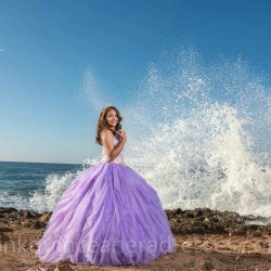 V Neck Lilac Ruffled Quinceanera Dress Lace Appliques Vestidos De 15 Anos Instagram Sleeveless Wear Pageant