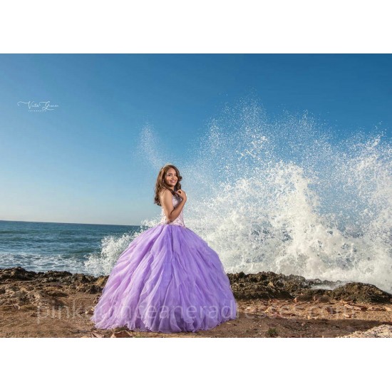 V Neck Lilac Ruffled Quinceanera Dress Lace Appliques Vestidos De 15 Anos Instagram Sleeveless Wear Pageant