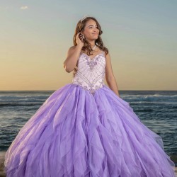 V Neck Lilac Ruffled Quinceanera Dress Lace Appliques Vestidos De 15 Anos Instagram Sleeveless Wear Pageant