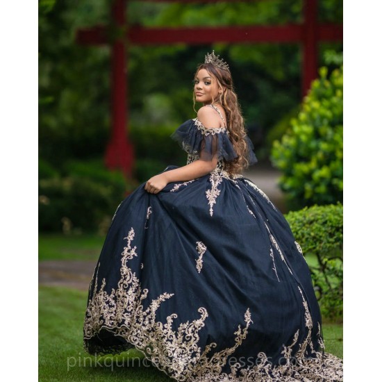 Sweetheart Neck Navy Blue Quinceanera Dress Lace Appliques Instagram Gowns Girls Sweet 16 Dresses 15 Birthday Party Robe