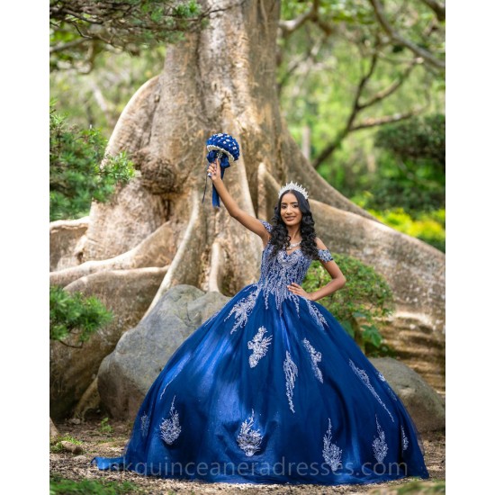 Navy Blue Quinceanera Dress Lace Appliques Off Shoulder Vestidos De 15 Anos Wear Pageant Sweetheart Neck Girls Sweet 16 Dresses