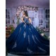 Navy Blue Quinceanera Dress Sweet 15 Gowns Off Shoulder 2024 Ball Gown Princess Dresses V Neck Lace Appliques Birthday Party Robe