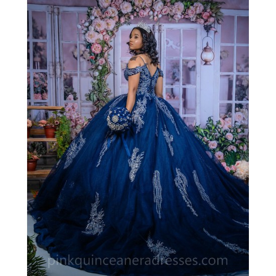 Navy Blue Quinceanera Dress Sweet 15 Gowns Off Shoulder 2024 Ball Gown Princess Dresses V Neck Lace Appliques Birthday Party Robe