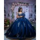 Navy Blue Quinceanera Dress Sweet 15 Gowns Off Shoulder 2024 Ball Gown Princess Dresses V Neck Lace Appliques Birthday Party Robe