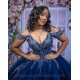 Navy Blue Quinceanera Dress Sweet 15 Gowns Off Shoulder 2024 Ball Gown Princess Dresses V Neck Lace Appliques Birthday Party Robe