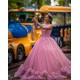 Ruffled Pink Quinceanera Dress Sleeveless 2024 Princess Dresses Lace Appliques Birthday Party Robe