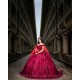 Cape Sleeve Red Quinceanera Dress Sweetheart Neck Girls Sweet 16 Dresses Off Shoulder Vestidos De 15 Anos 3D Flowers Wear Pageant