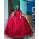 Cape Sleeve Vestidos De 15 Anos Red Quince Dress Lace Appliques Wear Pageant Sweetheart Neck Girls Sweet 16 Dresses