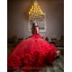 Ruffled Red Quinceanera Dress Sleeveless Wear Pageant Lace Appliques Vestidos De 15 Anos