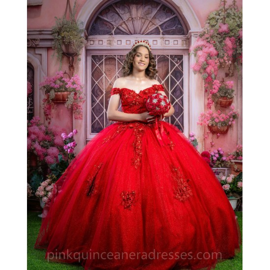 Red Quinceanera Dress Sweetheart Neck Girls Sweet 16 Dresses Off Shoulder Vestidos De 15 Anos Lace Appliques Instagram Gowns