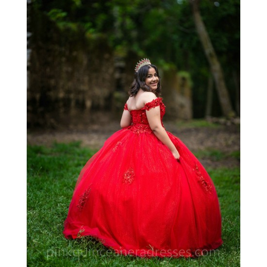 Sweetheart Neck Red Quinceanera Dress Girls Sweet 16 Dresses Off Shoulder Vestidos De 15 Anos Lace Appliques Wear Pageant