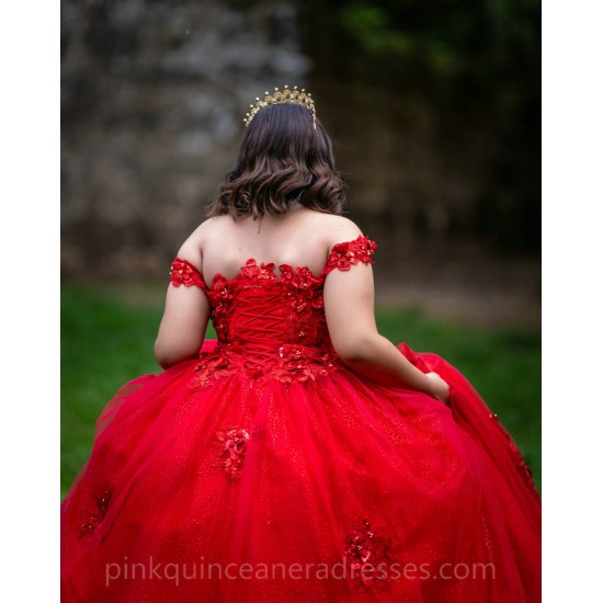 Sweetheart Neck Red Quinceanera Dress Girls Sweet 16 Dresses Off Shoulder Vestidos De 15 Anos Lace Appliques Wear Pageant