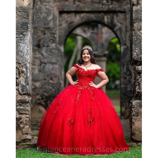 Sweetheart Neck Red Quinceanera Dress Girls Sweet 16 Dresses Off Shoulder Vestidos De 15 Anos Lace Appliques Wear Pageant