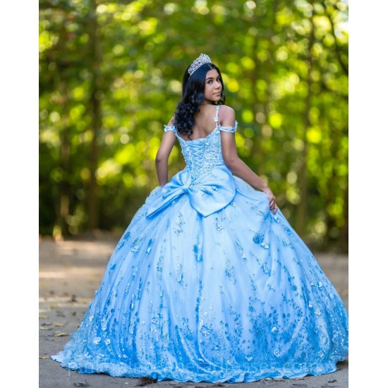 Spaghetti Strap Vestidos De 15 Anos Sky Blue Quince Dress Lace Appliques Wear Pageant Sweetheart Girls Sweet 16 Dresses