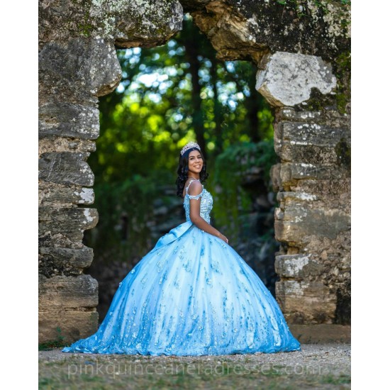 Spaghetti Strap Vestidos De 15 Anos Sky Blue Quince Dress Lace Appliques Wear Pageant Sweetheart Girls Sweet 16 Dresses