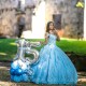 Spaghetti Strap Vestidos De 15 Anos Sky Blue Quince Dress Lace Appliques Wear Pageant Sweetheart Girls Sweet 16 Dresses