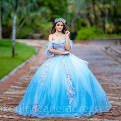 Sweetheart Neck Sky Blue Quinceanera Dress Lace Appliques Instagram Gowns Girls Sweet 16 Dresses Off Shoulder 15 Birthday Party Robe