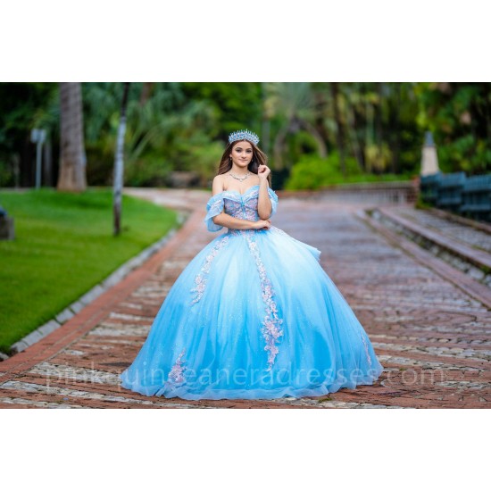 Sweetheart Neck Sky Blue Quinceanera Dress Lace Appliques Instagram Gowns Girls Sweet 16 Dresses Off Shoulder 15 Birthday Party Robe