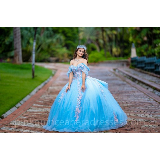 Sweetheart Neck Sky Blue Quinceanera Dress Lace Appliques Instagram Gowns Girls Sweet 16 Dresses Off Shoulder 15 Birthday Party Robe