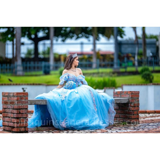 Sweetheart Neck Sky Blue Quinceanera Dress Lace Appliques Instagram Gowns Girls Sweet 16 Dresses Off Shoulder 15 Birthday Party Robe