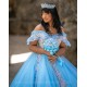 Off Shoulder Sky Blue Quinceanera Dress 2024 Ball Gown Princess Dresses Sweetheart Neck Lace Appliques Birthday Party Robe