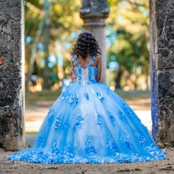 Sky Blue Quinceanera Dress Sweetheart Neck Girls Sweet 16 Dresses Off Shoulder Sweet 15 Birthday Party Robe Lace Appliques Instagram Gowns