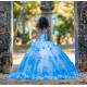 Sky Blue Quinceanera Dress Sweetheart Neck Girls Sweet 16 Dresses Off Shoulder Sweet 15 Birthday Party Robe Lace Appliques Instagram Gowns