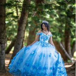 Sweetheart Neck Sky Blue Quinceanera Dress Girls Sweet 16 Dresses Off Shoulder Sweet 15 Birthday Party Robe Lace Appliques Instagram Gowns