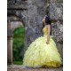 Ruffled Yellow Quinceanera Dress Sleeveless Wear Pageant Lace Appliques Vestidos De 15 Anos Sweetheart Neck Birthday Party Dresses