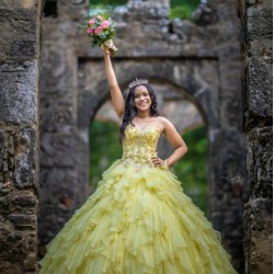 Ruffled Yellow Quinceanera Dress Sleeveless Wear Pageant Lace Appliques Vestidos De 15 Anos Sweetheart Neck Birthday Party Dresses